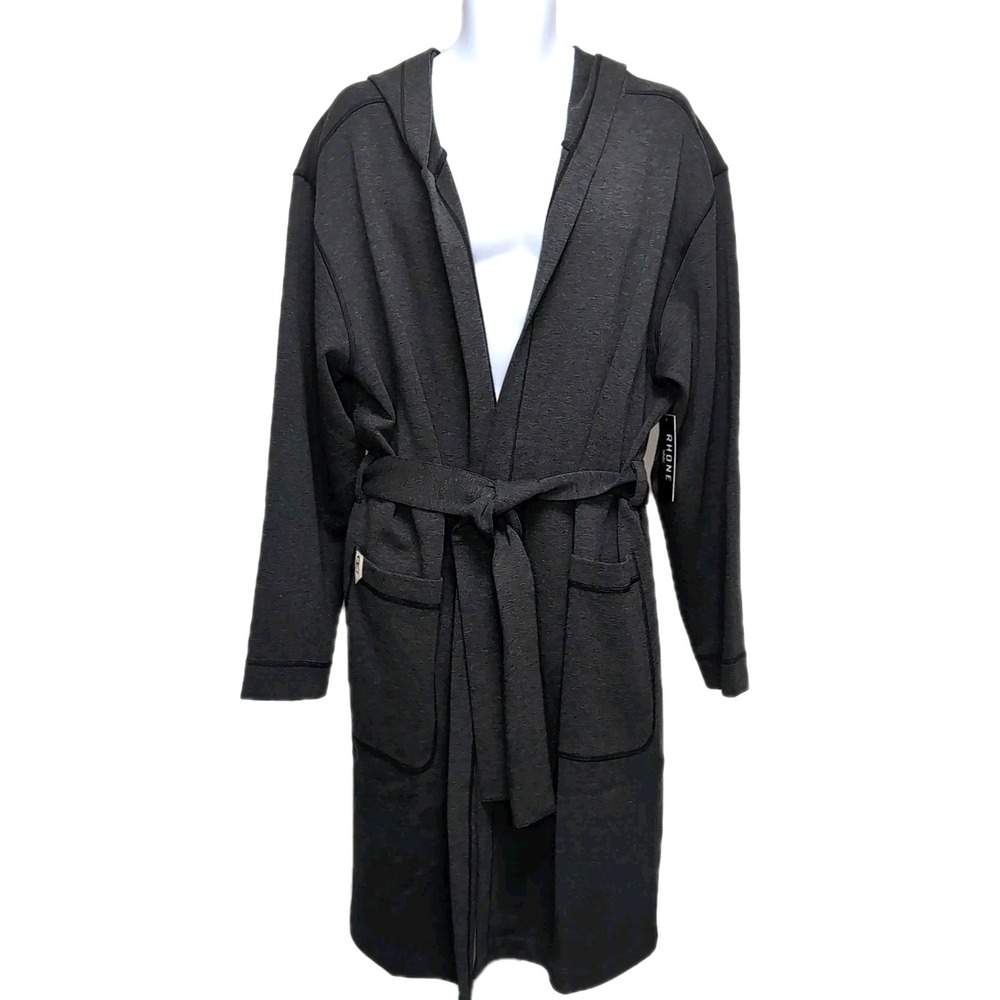 Rhone Hooded Belted Wrap Robe Mens Size S/M Black Heather Midweight NEW NWT $168 - Picture 2 of 10
